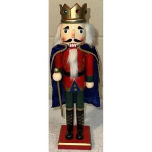 Vintage Wooden Christmas Nutcracker 14” Tall Decoration Crowned